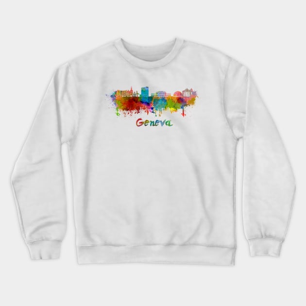 Geneva skyline in watercolor Crewneck Sweatshirt by PaulrommerArt